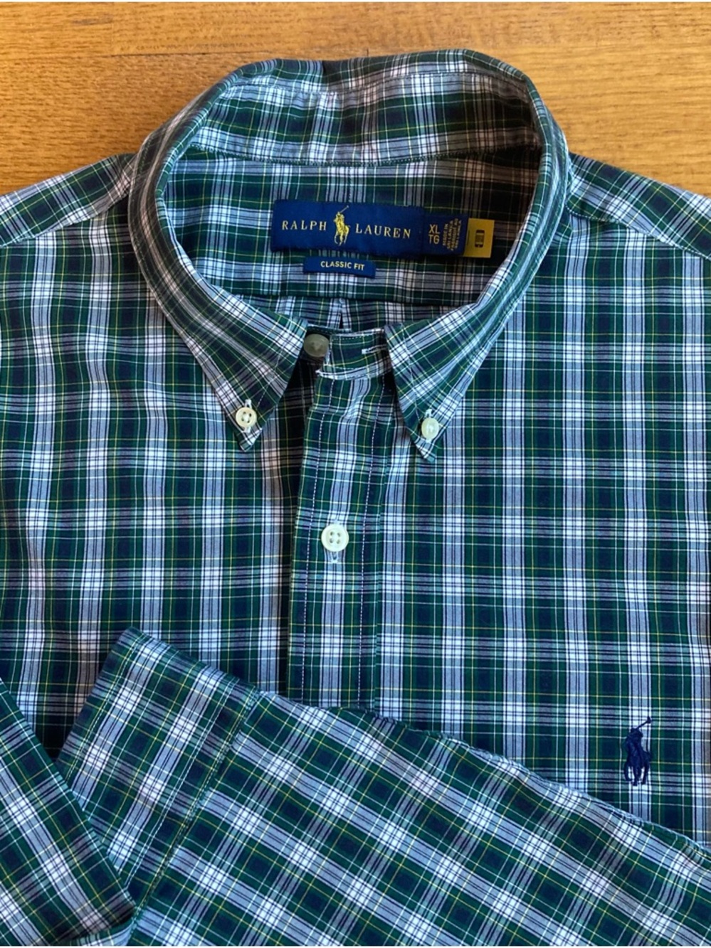 Polo Ralph Lauren Classic Fit Button Down  Shirt Mens XL. Plaid Green/navy/white